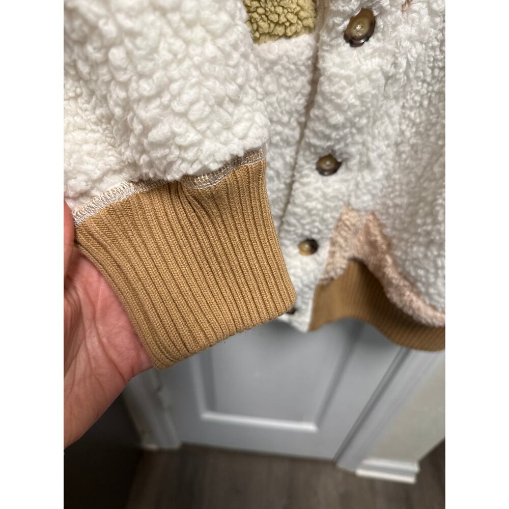 Free People Oversized Selma Cardi Color Block Sherpa Cardigan Bohemian Size XL - Picture 7 of 9